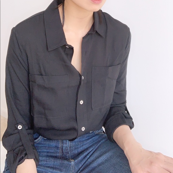 CLASSIC SOFT LONG SLEEVES BUTTON SHIRT - BLACK - Picture 2 of 9